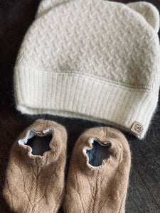 Luxury teddy bear baby infant beanie hat cashmere bootie set baby shower gift new mom cute unisex