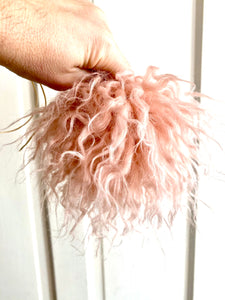 MADE TO ORDER Fun and funky blush pink crimped faux fur pom pom with wooden button