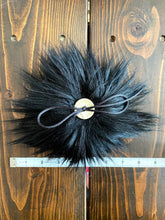 Load image into Gallery viewer, MADE TO ORDER Fun and funky long pile black faux fur pom pom with wooden button
