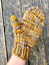 Load image into Gallery viewer, Luxury Hand knit wool mittens brown gold gray hygge classy women adult warm winter fashion soft teens gift
