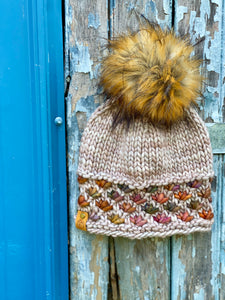 MADE TO ORDER Fun and funky brown gray with long dark brown tip faux fur pom pom with wooden button
