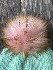 MADE TO ORDER Fun and funky pink light brown tips faux fur pom pom with wooden button