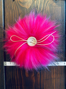 MADE TO ORDER Fun and funky hot pink with black tips faux fur pom pom with wooden button