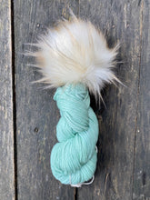 Load image into Gallery viewer, Bulky KNITTING KIT 1 skein 1 faux fur cream pom mint green Malabrigo Chunky
