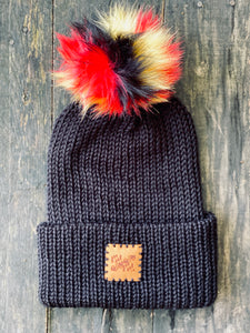 Maryland beanie flag pom fitted cozy handsome cute unisex black knit hat acrylic cap