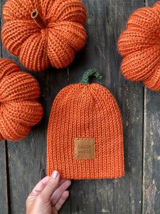 Fall pumpkin holiday newborn infant beanie knit hat cute orange autumn