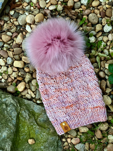 MADE TO ORDER Fun and funky silky blush pink faux fur pom pom with wooden button