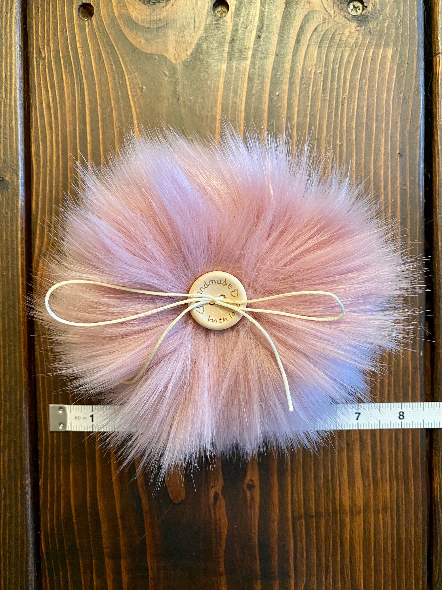 MADE TO ORDER Fun and funky silky blush pink faux fur pom pom with wooden  button