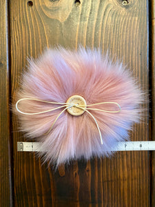 MADE TO ORDER Fun and funky silky blush pink faux fur pom pom with wooden button