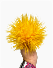 Load image into Gallery viewer, MADE TO ORDER Fun and funky yellow gold faux fur pom pom with wooden button
