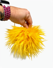 Load image into Gallery viewer, MADE TO ORDER Fun and funky yellow gold faux fur pom pom with wooden button
