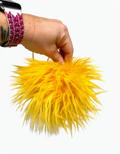 MADE TO ORDER Fun and funky yellow gold faux fur pom pom with wooden button