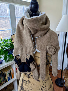 C.R.Woolie pug scarf upcycled faux fur lined scarf unisex mens womens dog slow fashion