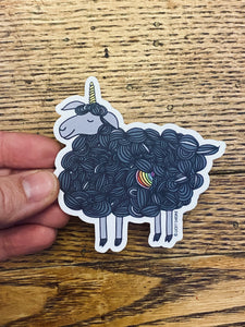 Cute unicorn sheep with rainbow knitting 3" vinyl sticker knitting sheep