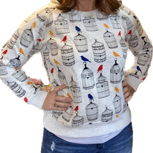 Load image into Gallery viewer, Fun colorful whimsical favorite crewneck sweatshirt birds birdcage fox foxes
